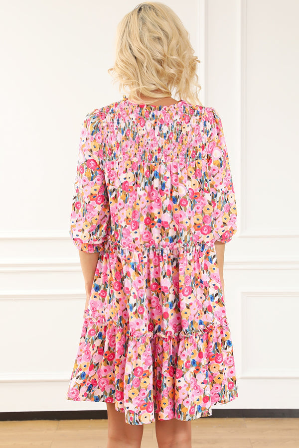 Floral Smocked Flounce Sleeve Mini Dress