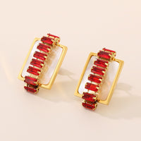 Square Stud Earrings Real 18K Gold Plated Hypoallergenic Waterproof Jewelry Titanium Steel Inlaid Zircon Stud Earrings