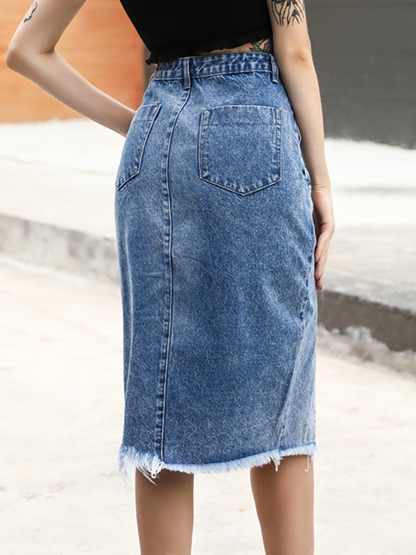 Denim Skirt 100% Cotton Luxury Women's Fashion Slit Maxi Jean Skirt KESLEY