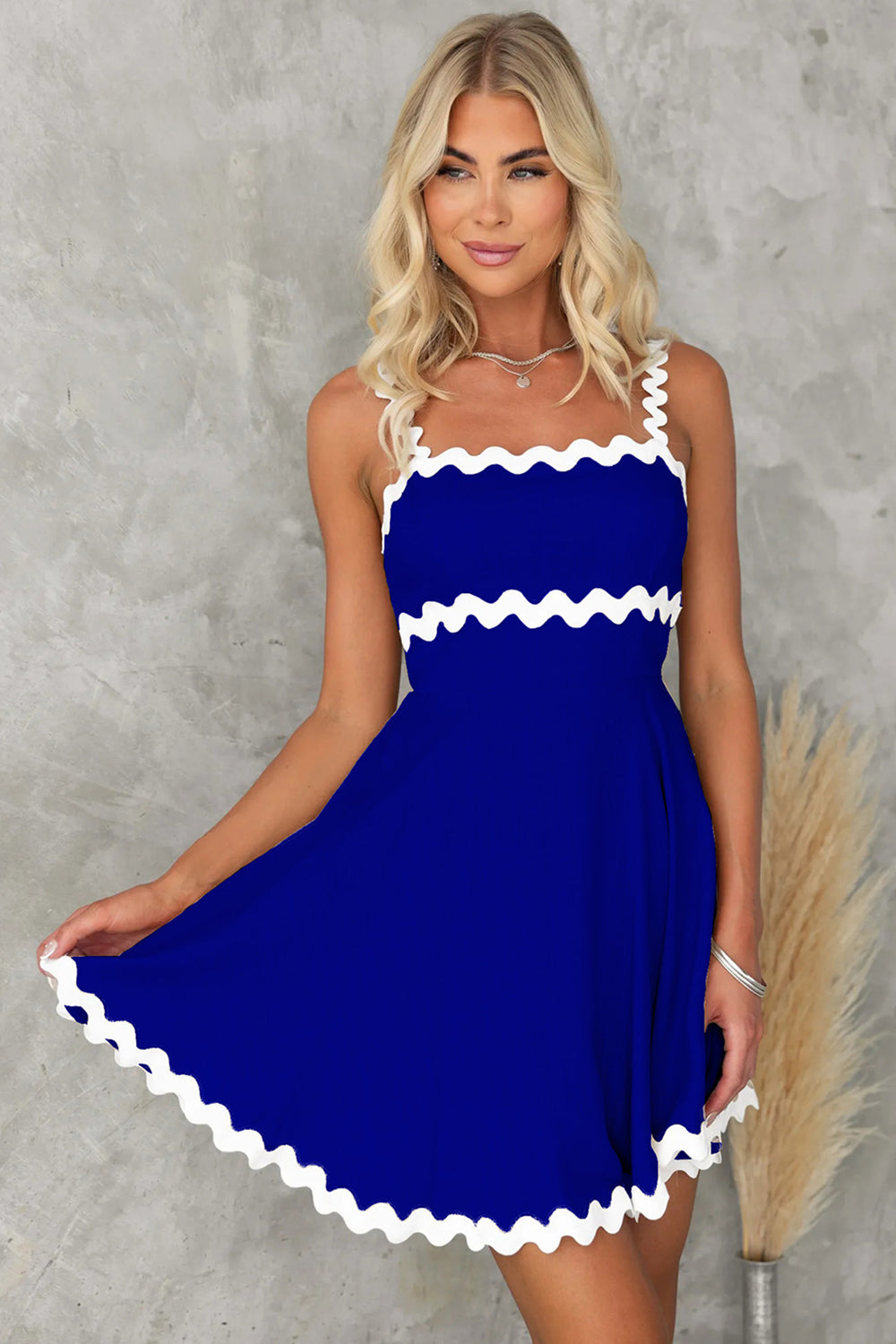 Contrast Trim Square Neck Mini Dress