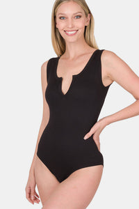 Zenana Microfiber Notched Sleeveless Bodysuit
