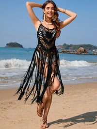 Swimsuit Cover-Up Fringe Openwork Spaghetti Strap Bikini Beach Cover-Up