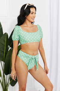 Bikini Set Women's Two Piece  Puff Sleeve High Waist Bottoms  Polka Dot Swimsuit