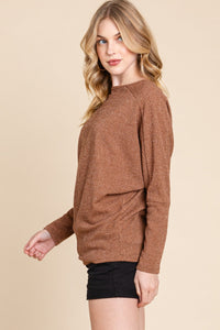 BOMBOM Drop Shoulder Long Sleeve Knit Top