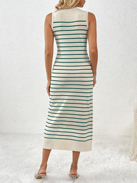 Striped Sleeveless Maxi Dress Women's Casual Round Neck Short Sleeve Midi Knit Dress
