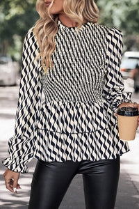 Printed Smocked Flounce Sleeve Blouse