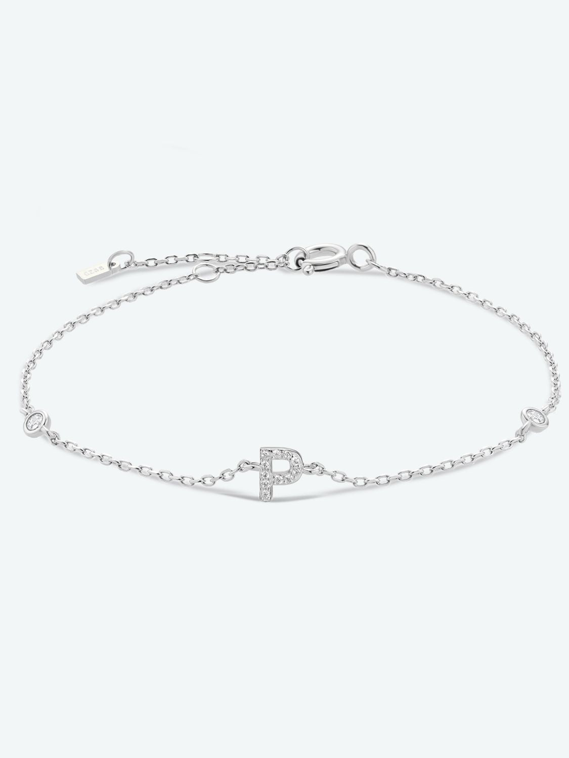 Letter Initial Bracelet, L To P Zircon 925 Sterling Silver Bracelet