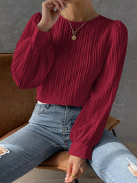 Textured Round Neck Long Sleeve Blouse