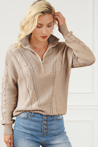 Cable-Knit Half Zip Long Sleeve Sweater