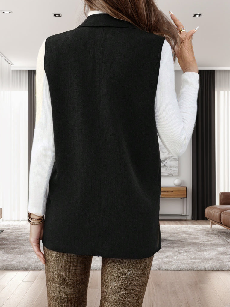 Pocketed Open Front Vest Coat