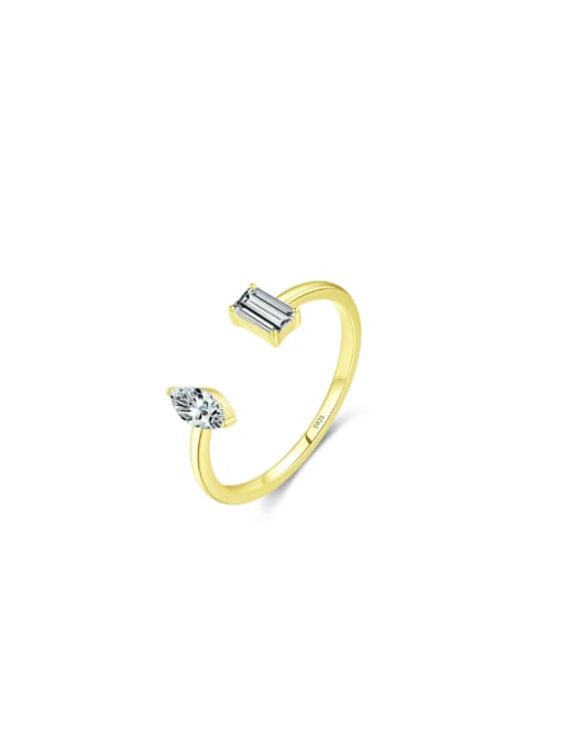 Double Stone Adjustable Ring, ZIrcon 14K Gold Plated Sterling Silver Dainty Ring