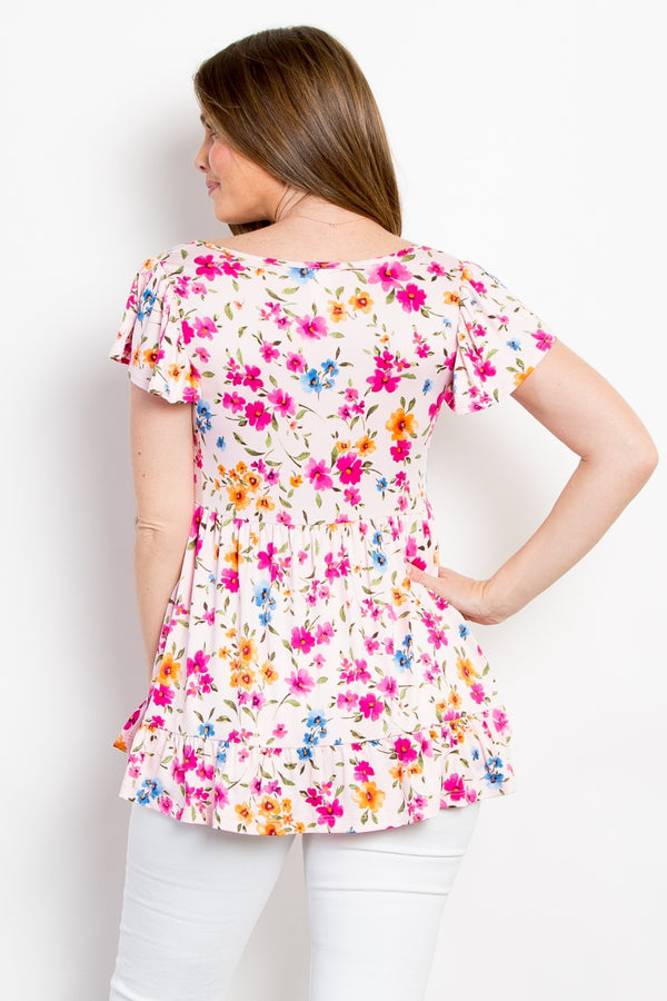 Be Stage Floral Short Sleeve Ruffled Top