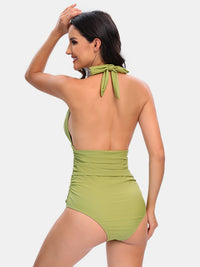 One Piece Swimsuit Nylon Fast Dry Premium Luxury Halter Neck Plunge Low V One-Piece Swimwear