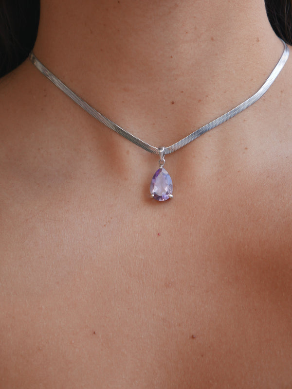 Amethyst pendant necklace choker sterling silver .925 amethyst necklaces waterproof