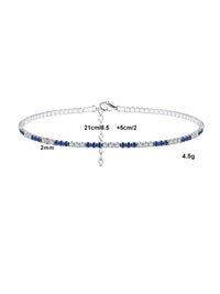 Sapphire Tennis Anklet 925 Sterling Silver Cubic Zirconia Simulated Diamonds Women's Fine Jewelry
