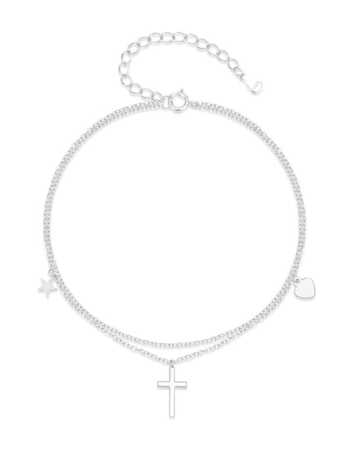 Layered Cross Anklet 925 Stelring Silver Women's Fine Jewelry