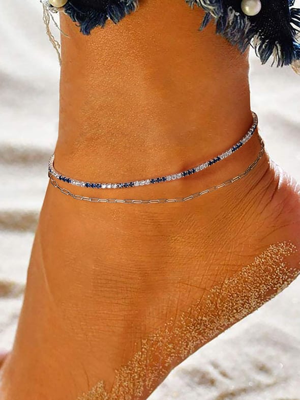 Sapphire Tennis Anklet 925 Sterling Silver Cubic Zirconia Simulated Diamonds Women's Fine Jewelry