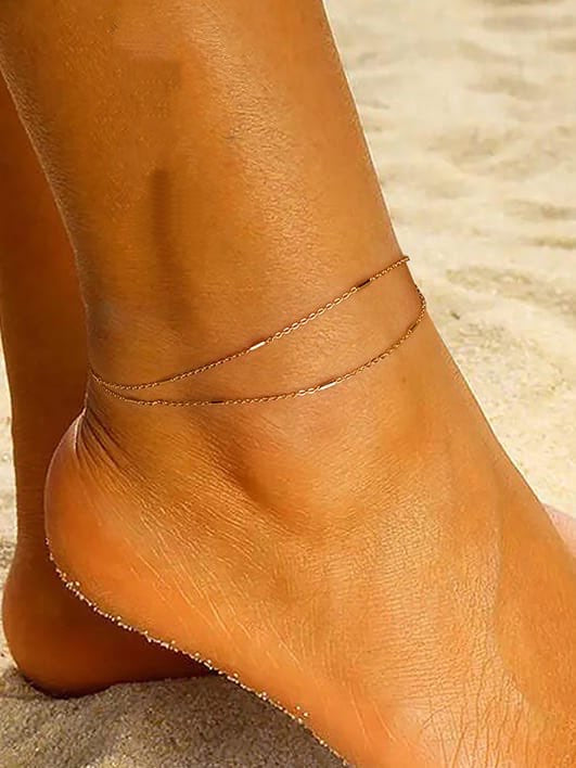 Layered Tiny Bar Anklet, .925 Sterling Silver Double Layered Waterproof Hypoallergenic Anklet