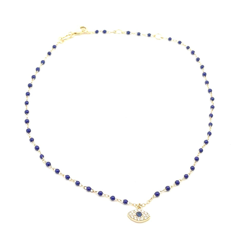 Evil Eye Lucky Bead Anklet, 14k Gold Plated .925 Sterling Silver Diamond CZ Dainty Protection Anklets