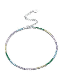 Colorful Tennis Anklet 925 Sterling Silver Diamond CZ Waterproof Luxury Anklet