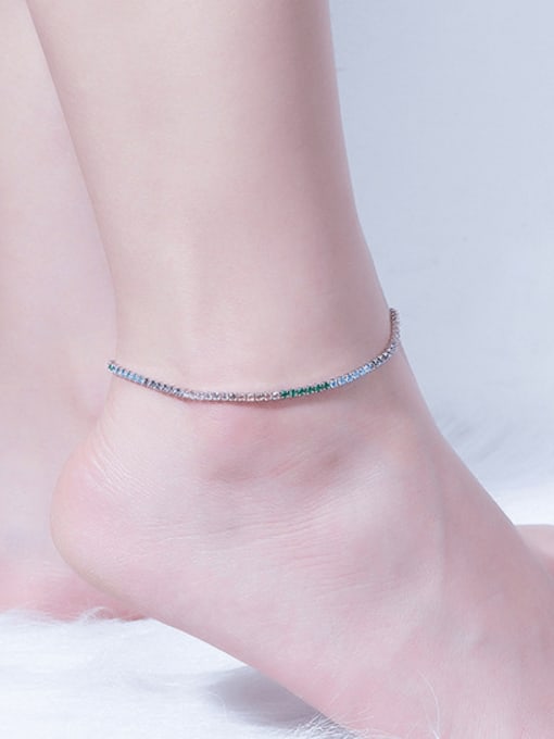 Colorful Tennis Anklet 925 Sterling Silver Diamond CZ Waterproof Luxury Anklet