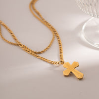 Cross Necklace 18K Gold-Plated Double Layered Cross Necklace Waterproof Hypoallergenic KESLEY