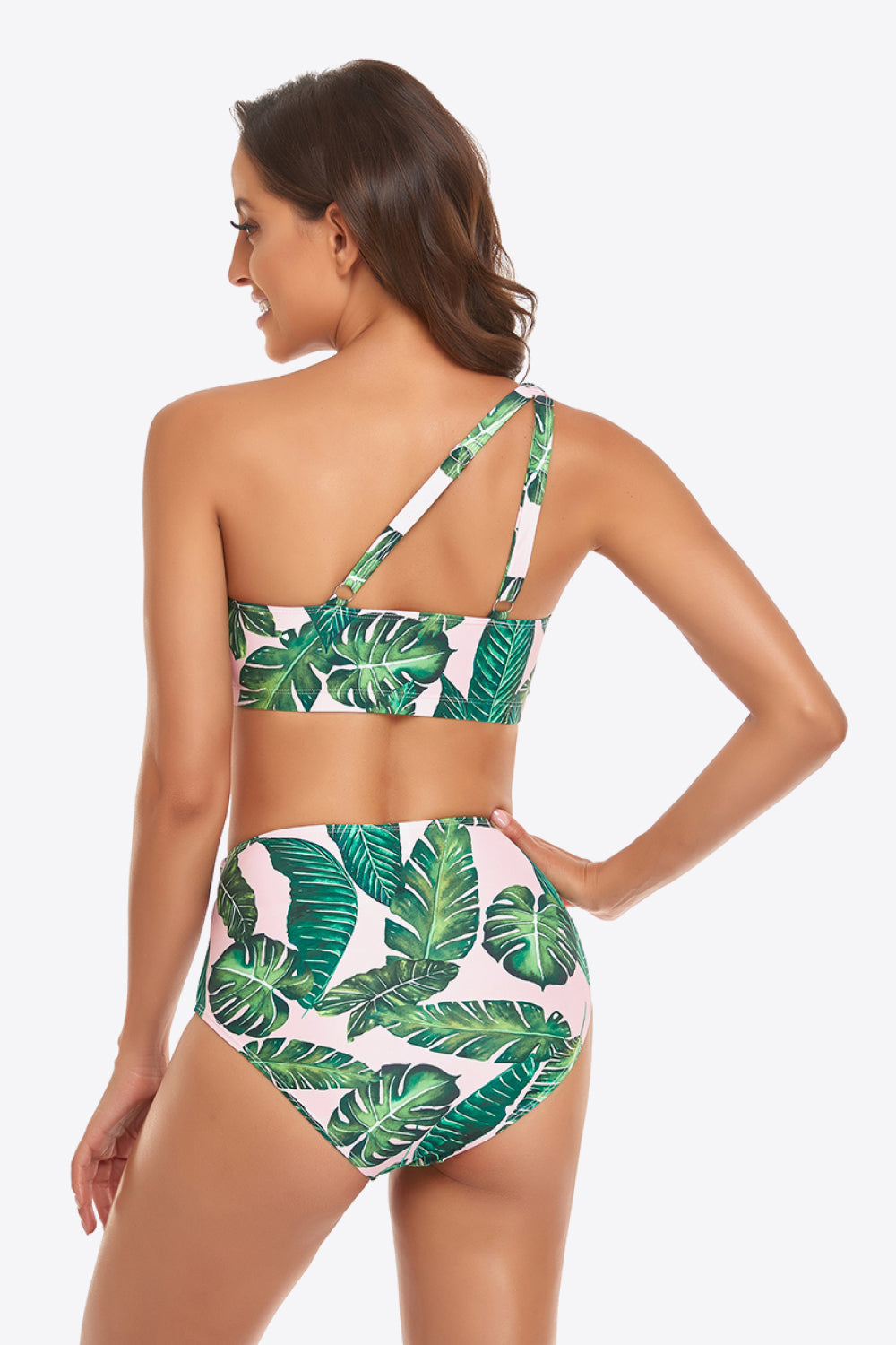 Bikini Set Women's Sexy Ruffled One-Shoulder Buckled High Waist Nylon Premium Luxury Two Piece Swimsuit