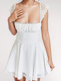 Lace Detail Square Neck Cap Sleeve Mini Dress