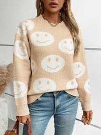 Smile Pattern Round Neck Long Sleeve Sweater