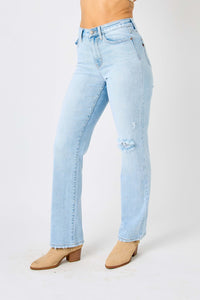KESLEY Light Blue High Waist Distressed Straight Jeans Petite and Plus Size Fashion