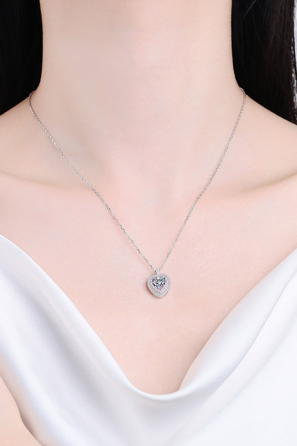 Heart Pendant Necklace 925 Sterling Silver 1 Carat Moissanite  Women's Fine Jewelry