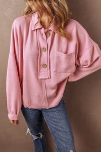 Half Button Long Sleeve Top Women's Pink Sweater