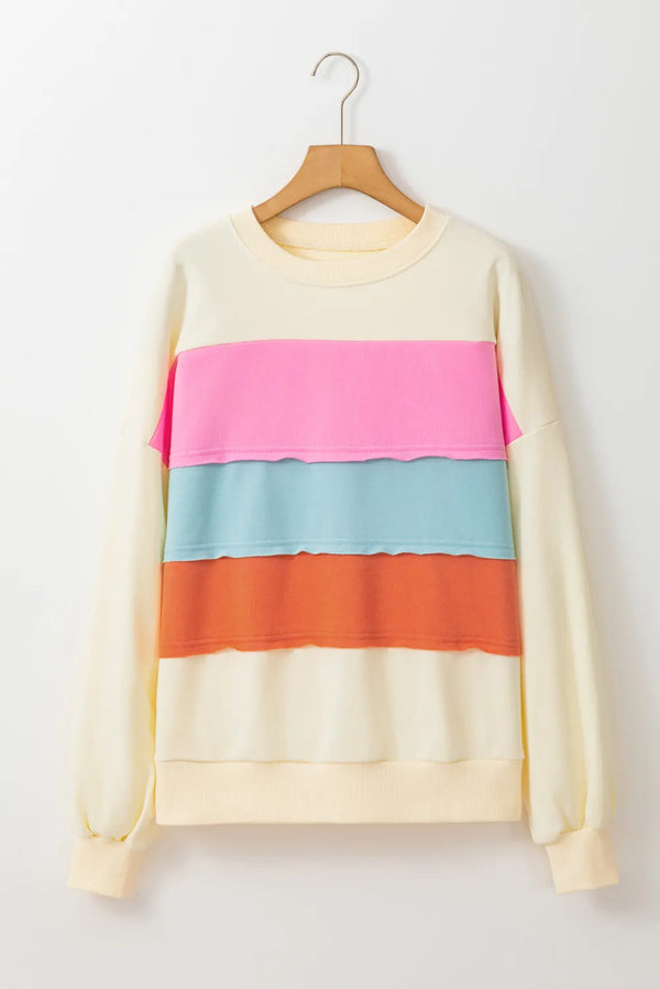 Color Block Long Sleeve Sweatshirt New Women's Fashion Casual Sweater