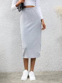 Slit Elastic Waist Midi Sweater Skirt