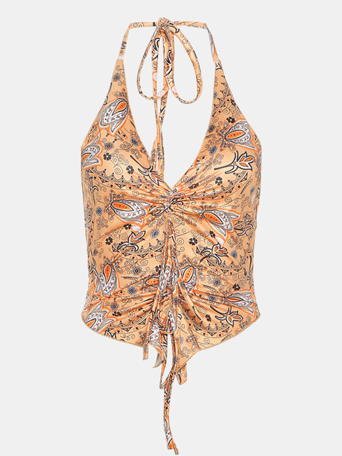 Halter Top Paisley Printed Halter Neck V Neck Ties Cropped Cami