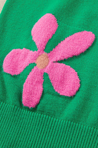 Flower Mock Neck Short Sleeve Sweater Women's Casual Fashion Short Sleeve Top