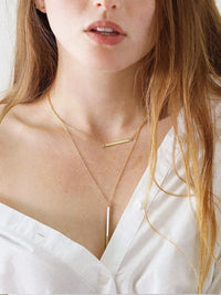 bar necklace gold plated stainless steel waterproof. simple dainty gold necklaces. Unique, trending gold necklaces. layering necklaces. two in one necklace.  things to do in Miami. Shopping in Brickell. Jewelry store in Brickell. Jewelry store in Miami. Popular jewelry. Influencer style kesley boutique Kesley Boutique. 