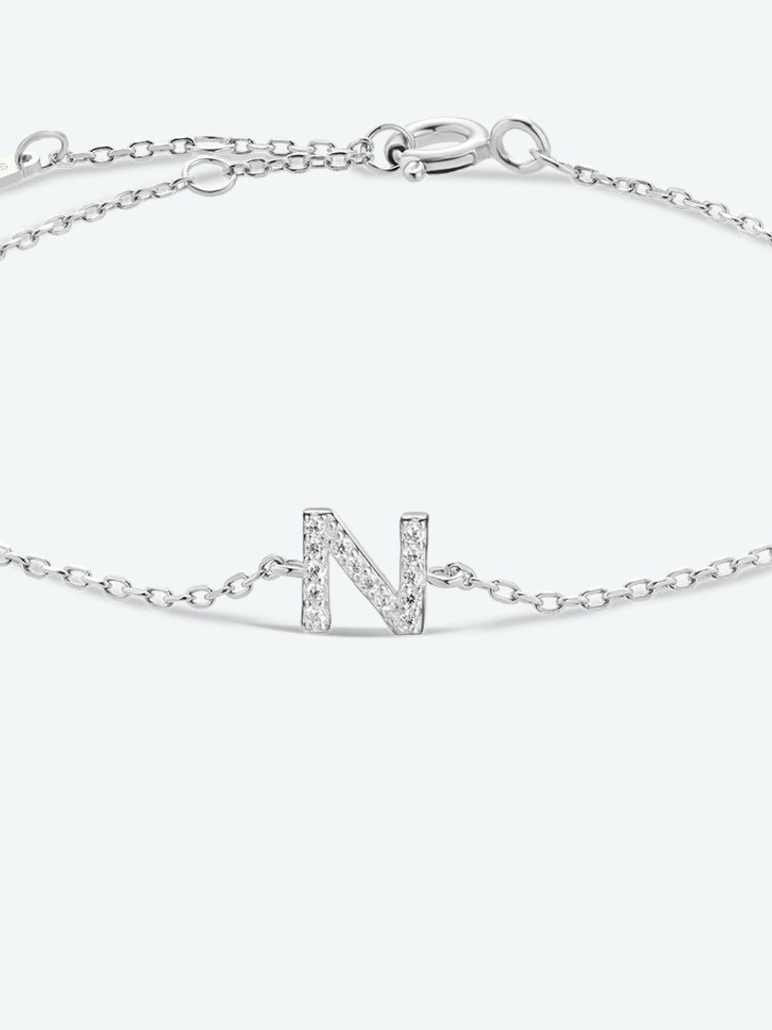 Letter Initial Bracelet, L To P Zircon 925 Sterling Silver Bracelet