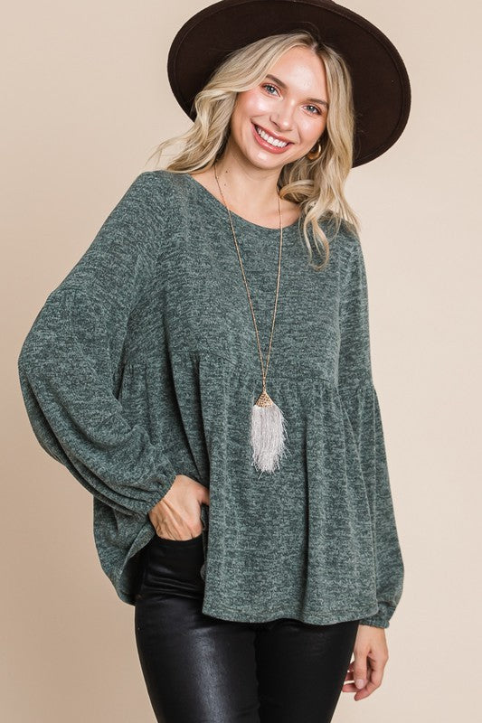 Long Sleeve Shirt Plus Size and Small/Medium/Large Round Neck Babydoll Top Loose Fit Cute Top KESLEY