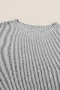 Gray Short Sleeve Side Slit Oversized Sweater Women's Knit Top