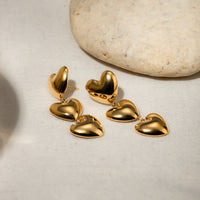 Heart Earrings Dangle Three Heart Earrings real 18k gold plated hypoallergenic Waterproof Jewelry KESLEY