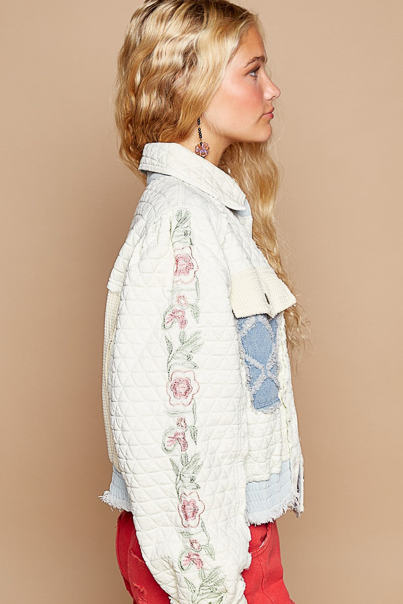 jacket, jackets, womens jackets, button up jacket, distressed jacket, distressed sweater, embroidered sweater, embroidered clothing, patchwork, patchwork clothing, loose fit, loose jackets, loose womens clothing, boho fashion, boho aesthetic, 90s fashion, 80s fashion, y2k fashion, 2000s fashion, gift ideas, holiday gifts, holiday outfits, outfit ideas, outfit inspo, fitspo, aesthetic jacket, aesthetic sweater, cool jacket, graphic jacket, graphic sweater, cropped jacket, cropped sweater, crop top, kesley