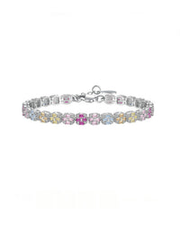Pink Rainbow Tennis Bracelet 925 Sterling Silver Colorful Pink Diamond Zircon Luxury Bracelet Womens Jewelry