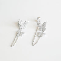 Butterfly Earrings, 925 Sterling Silver Pave Diamond CZ Two Butterfly Wrap Chain Everyday Waterproof Earrings