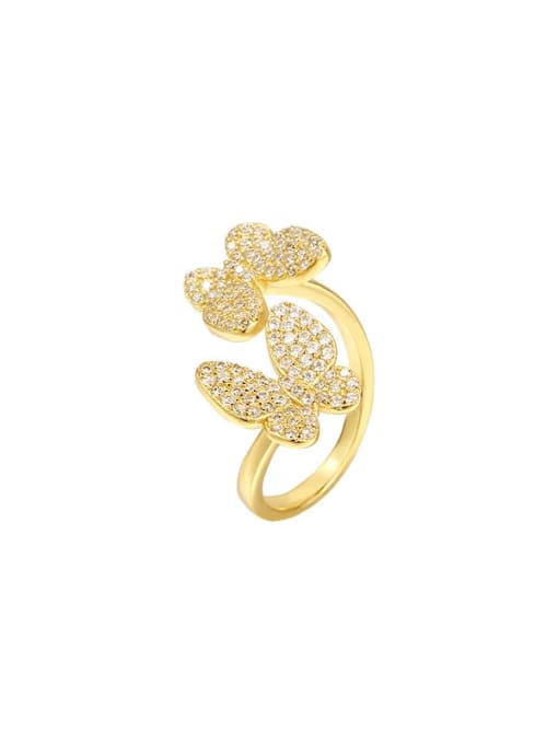 Adjustable rings, waterproof, .925 sterling silver, 18k gold plated, butterfly ring, two butterflies, pave diamond czs cubic zirconia by Kesley Boutique