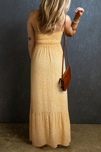 Yellow Frilly Smocked High Waist Floral Maxi Dress