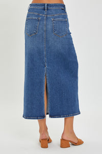 KESLEY High Rise Back Slit Denim Skirt New Women's Fashion Premium Cotton Jean Skirt