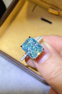 Emerald Cut Blue Diamond Simulation Engagement Ring 2 Carat Moissanite Cocktail Ring