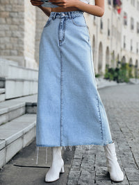 Maxi Denim Skirt Raw Hem  New Women's Fashion Long Jean Skirt
