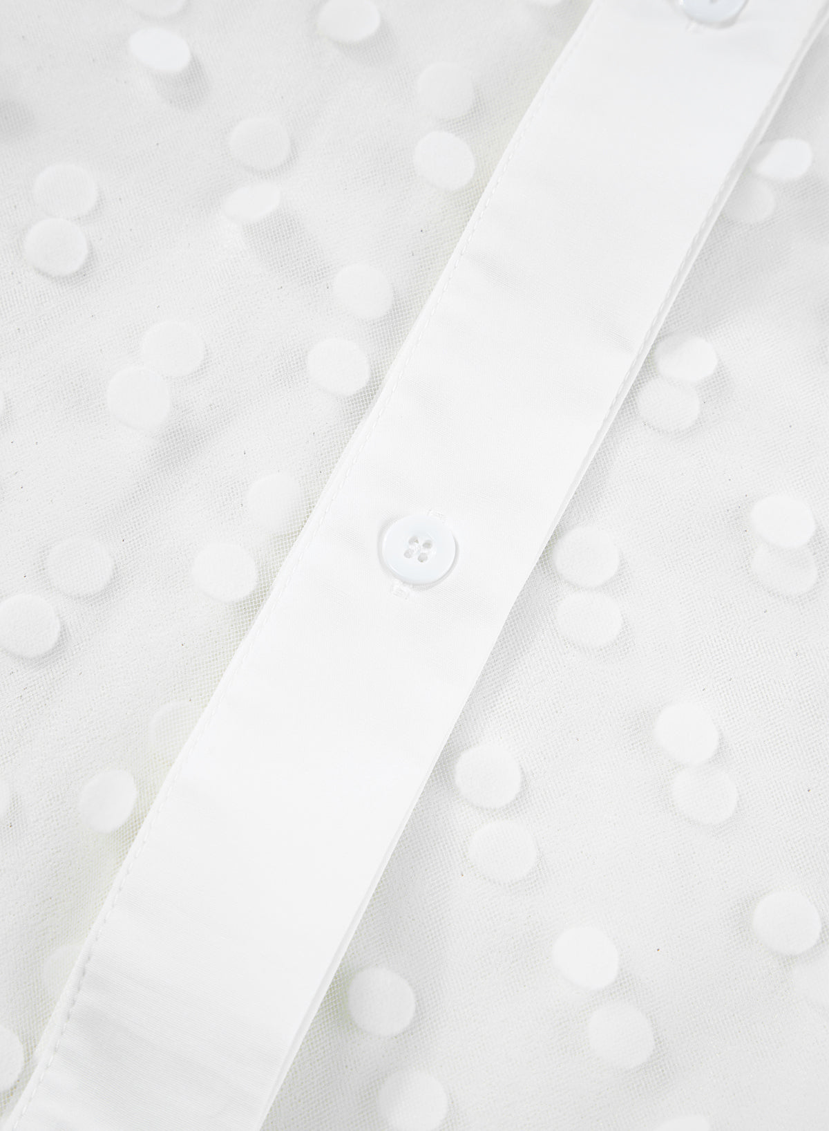 White Polka Dot Print Collared Buttoned Mesh Duster Kimono